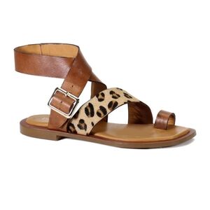 Diba True Cab Over Toe Loop Brown and Leopard Print Sandals 10